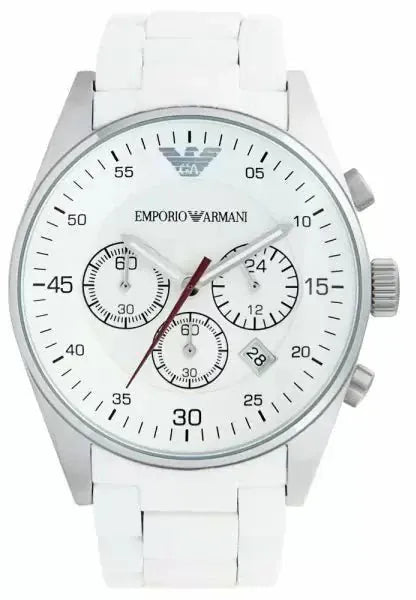 Emporio Armani Sport Chronograph White Dial White Silicone Strap Watch For Men - AR5859