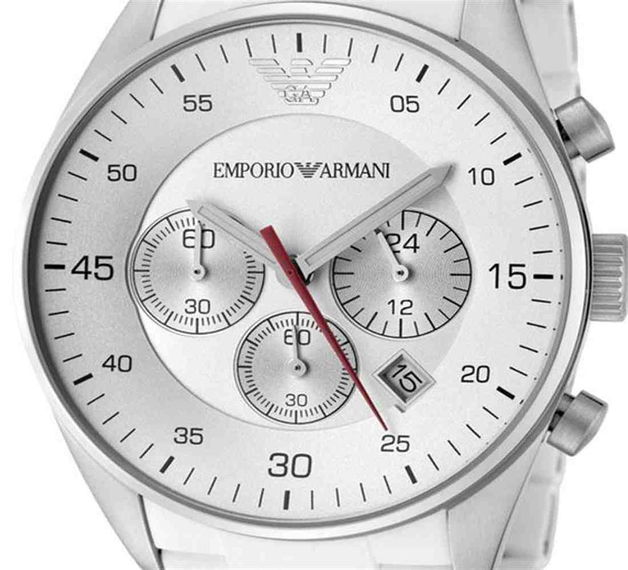 Emporio Armani Sport Chronograph White Dial White Silicone Strap Watch For Men - AR5859