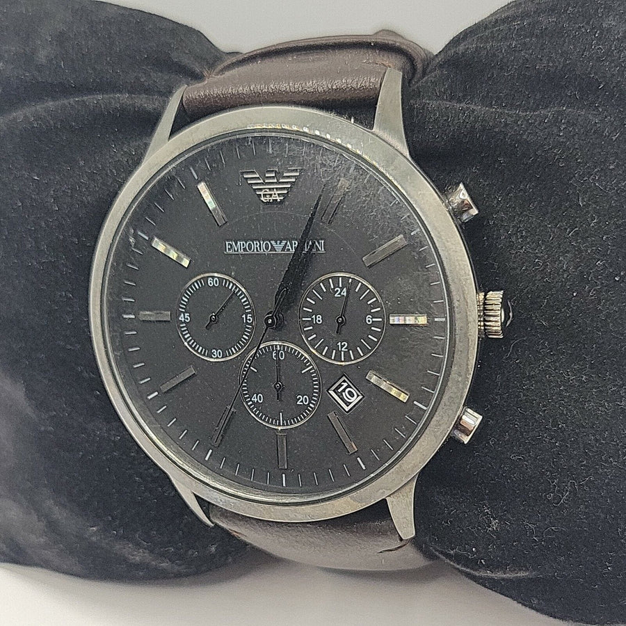 Emporio Armani Sportivo Black Dial Brown Leather Strap Watch For Men - AR2462