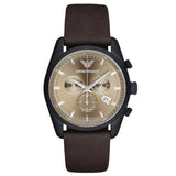 Emporio Armani Sportivo Chronograph Beige Dial Brown Leather Strap Watch For Men - AR6078
