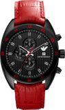 Emporio Armani Sportivo Chronograph Black Dial Red Leather Strap Watch For Men - AR5918