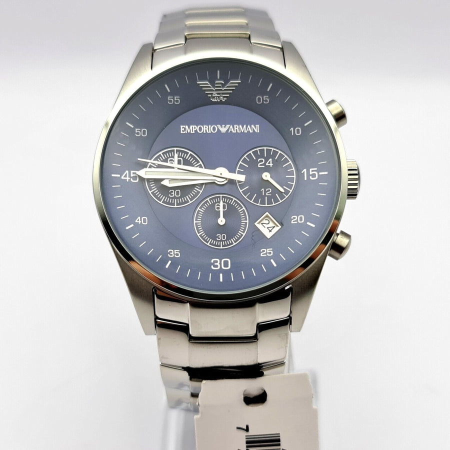 Emporio Armani Sportivo Chronograph Blue Dial Silver Steel Strap Watch For Men - AR5860