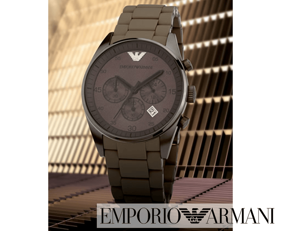 Emporio Armani Sportivo Chronograph Brown Dial Brown Steel Strap Watch For Men - AR5950