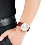 Emporio Armani Sportivo Chronograph White Dial Brown Leather Strap Watch For Men - AR5996