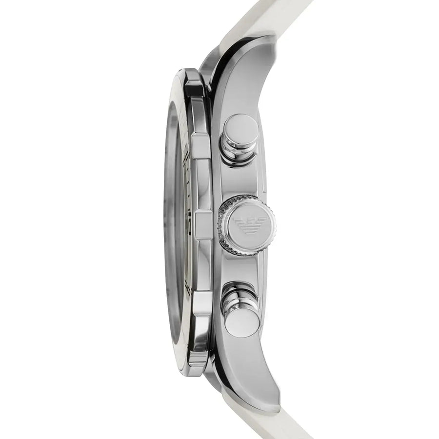 Emporio Armani Sportivo Chronograph White Dial White Rubber Strap Watch for Men - AR5947