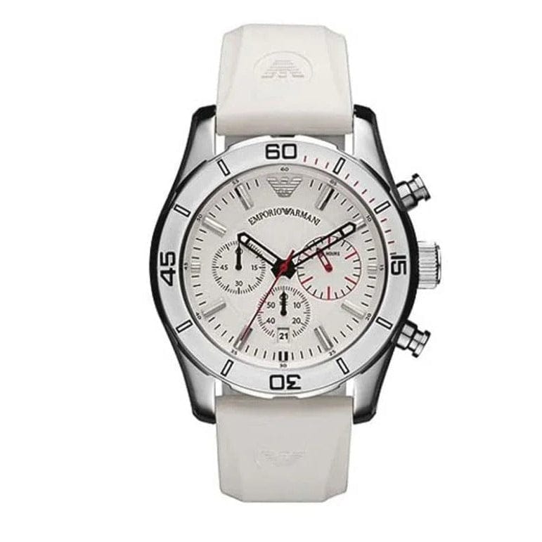 Emporio Armani Sportivo Chronograph White Dial White Rubber Strap Watch for Men - AR5947