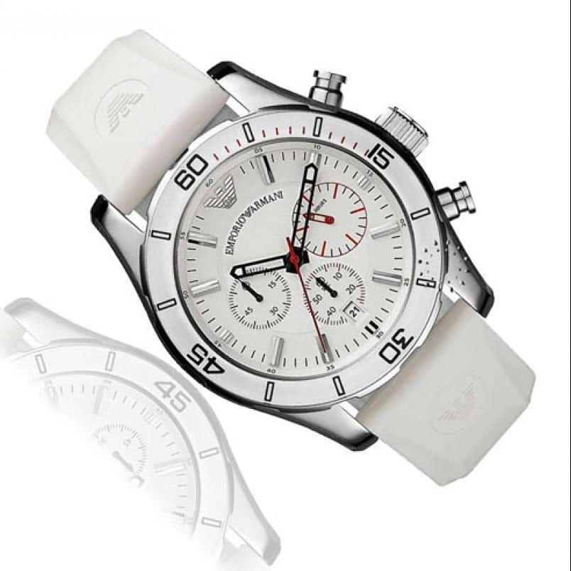 Emporio Armani Sportivo Chronograph White Dial White Rubber Strap Watch for Men - AR5947
