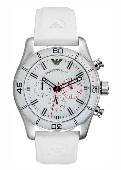 Emporio Armani Sportivo Chronograph White Dial White Rubber Strap Watch for Men - AR5947
