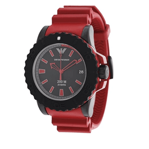 Emporio Armani Sportivo Quartz Black Dial Red Rubber Strap Watch For Men - AR6101