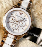 Emporio Armani Sportivo White Dial Rose Gold & White Steel Strap Watch For Women - AR5942