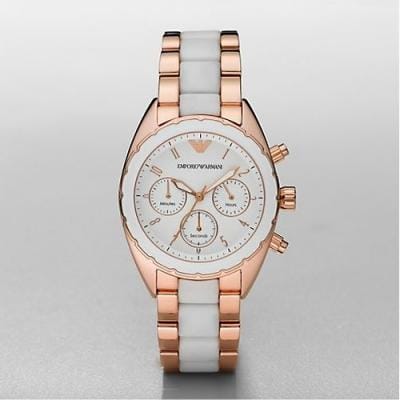 Emporio Armani Sportivo White Dial Rose Gold & White Steel Strap Watch For Women - AR5942