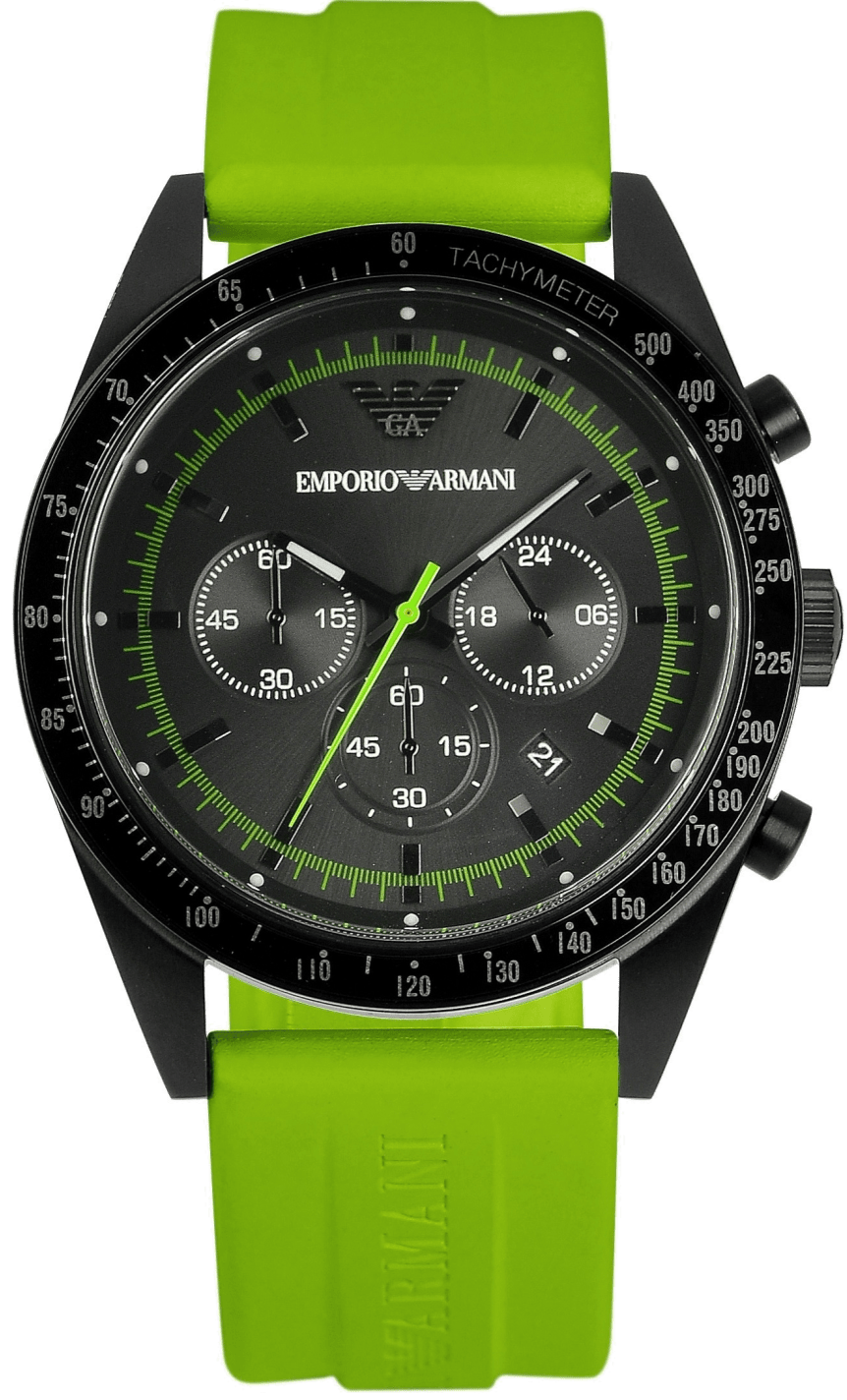 Emporio Armani Sports Analog Black Dial Green Rubber Strap Watch For Men - AR6115