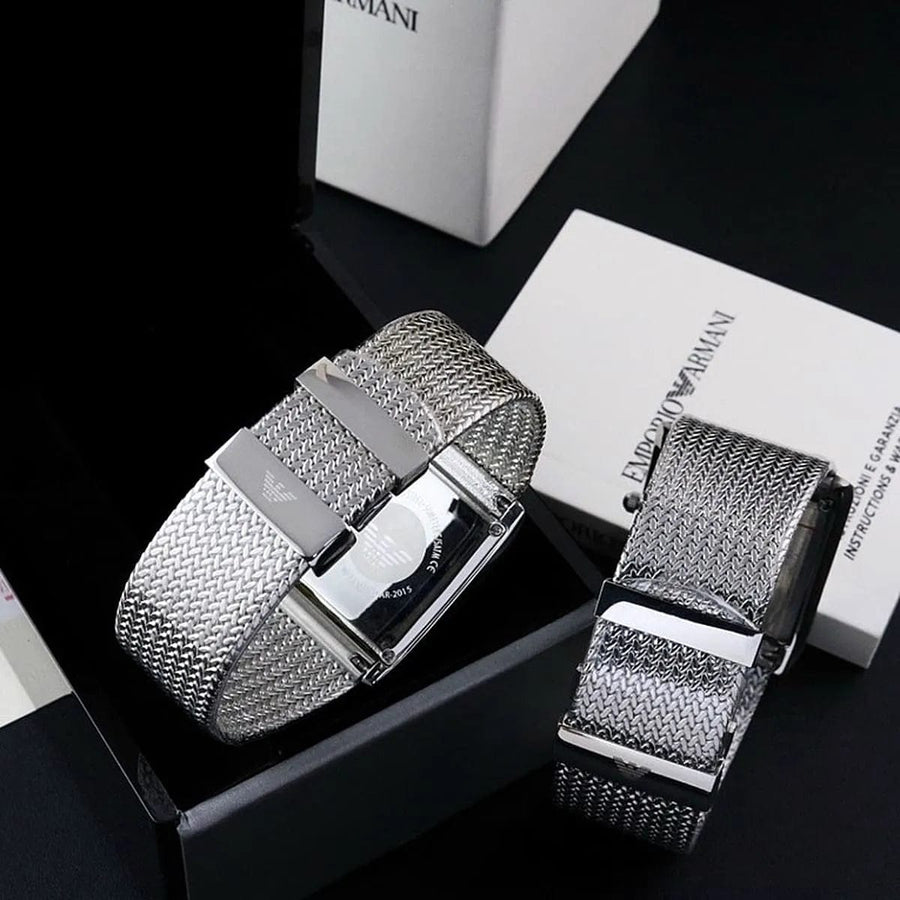 Emporio Armani Super Slim Quartz White Dial Silver Mesh Bracelet Watch For Women - AR2015