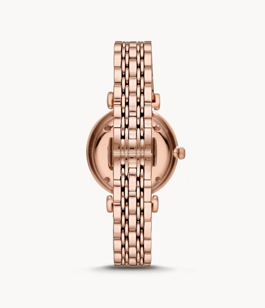 Emporio Armani T-Bar Gianni Crystal Pave Dial Rose Gold Steel Strap Watch For Women - AR11244