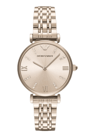 Emporio Armani T-Bar Gianni Rose Gold Dial Rose Gold Steel Strap Watch For Women - AR11059