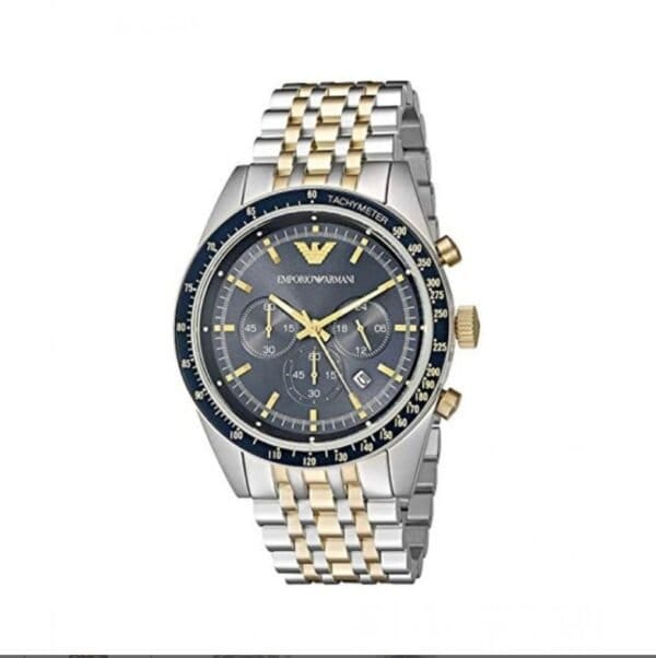 Emporio Armani Tazio Chronograph Blue Dial Gold & Silver Stainless Steel Strap Watch For Men - AR8030