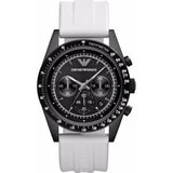 Emporio Armani Sportivo Chronograph Black Dial White Rubber Strap Watch For Men - AR6112