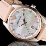 Emporio Armani Tazio Mother of Pearl Dial Pink Leather Strap Watch for Women - AR6133
