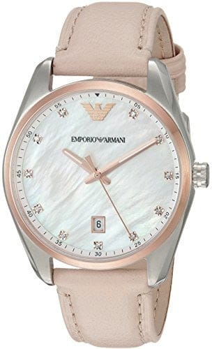 Emporio Armani Tazio Mother of Pearl Dial Pink Leather Strap Watch for Women - AR6133