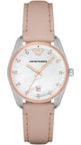 Emporio Armani Tazio Mother of Pearl Dial Pink Leather Strap Watch for Women - AR6133