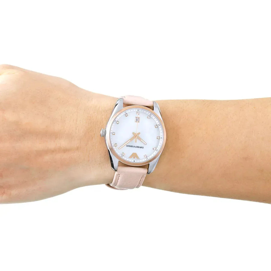 Emporio Armani Tazio Mother of Pearl Dial Pink Leather Strap Watch for Women - AR6133