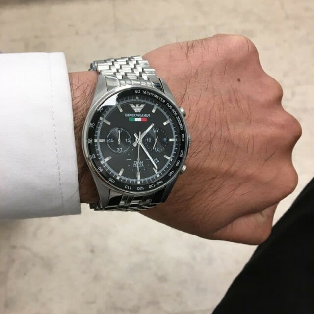 Emporio Armani Team Italia Chronograph Black Dial Silver Steel Strap Watch For Men - AR5983