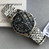 Emporio Armani Team Italia Chronograph Black Dial Silver Steel Strap Watch For Men - AR5983