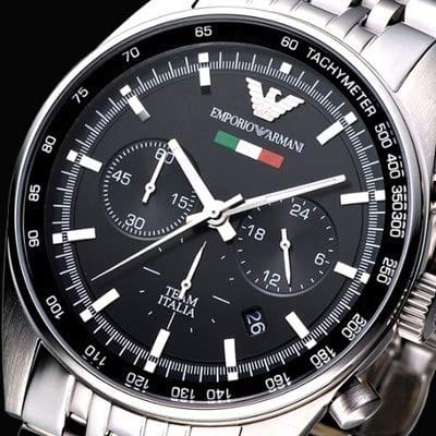 Emporio Armani Team Italia Chronograph Black Dial Silver Steel Strap Watch For Men - AR5983