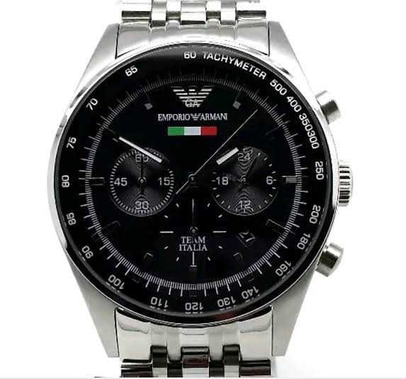 Emporio Armani Team Italia Chronograph Black Dial Silver Steel Strap Watch For Men - AR5983