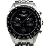 Emporio Armani Team Italia Chronograph Black Dial Silver Steel Strap Watch For Men - AR5983