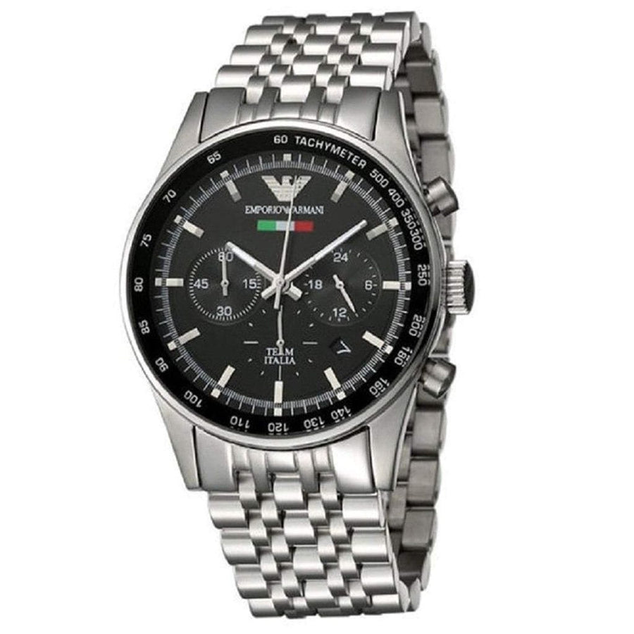 Emporio Armani Team Italia Chronograph Black Dial Silver Steel Strap Watch For Men - AR5983