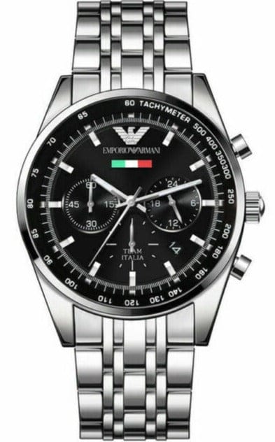 Emporio Armani Team Italia Chronograph Black Dial Silver Steel Strap Watch For Men - AR5983