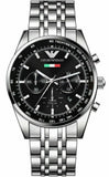 Emporio Armani Team Italia Chronograph Black Dial Silver Steel Strap Watch For Men - AR5983