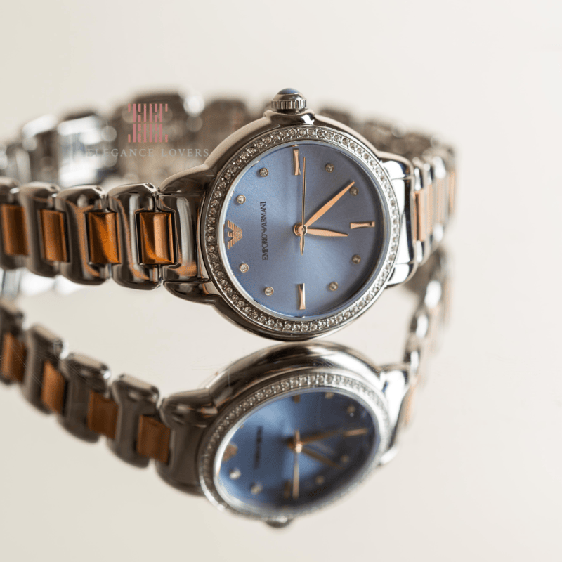 Emporio Armani Three Hand Blue Dial Two Tone Steel Strap Watch for Women - AR11597