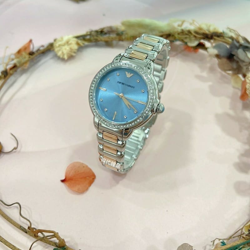 Emporio Armani Three Hand Blue Dial Two Tone Steel Strap Watch for Women - AR11597