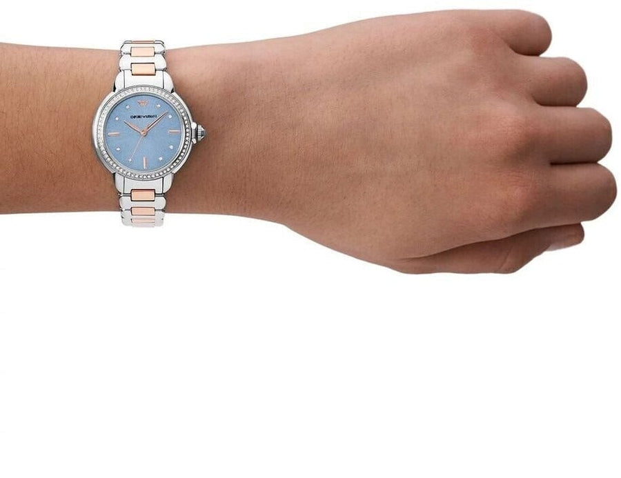 Emporio Armani Three Hand Blue Dial Two Tone Steel Strap Watch for Women - AR11597