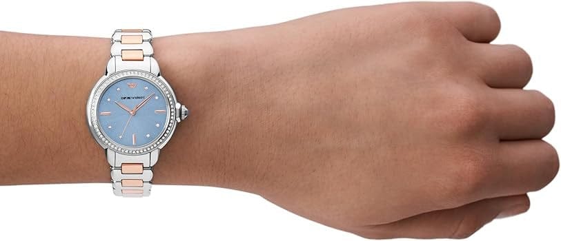 Emporio Armani Three Hand Blue Dial Two Tone Steel Strap Watch for Women - AR11597