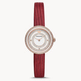 Emporio Armani Two-Hand Analog White Dial Red Leather Strap Watch For Women - AR11532