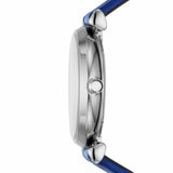 Emporio Armani Gianni T Bar Quartz Crystals Silver Dial Blue Leather Strap Watch For Women - AR11344