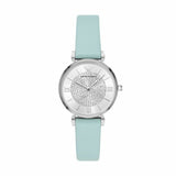 Emporio Armani Gianni T Bar Analog Crystals Silver Dial Blue Leather Strap Watch For Women - AR11443