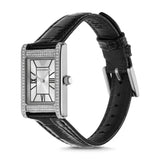Emporio Armani Two Hand Crystals Silver Dial Black Leather Strap Watch for Women - AR11623