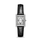 Emporio Armani Two Hand Crystals Silver Dial Black Leather Strap Watch for Women - AR11623
