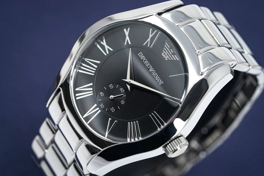 Emporio Armani Valente Black Dial Silver Steel Strap Watch For Men - AR0680