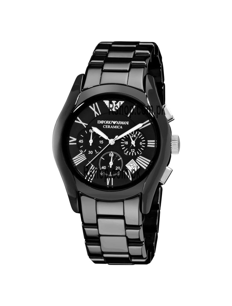 Emporio Armani Valente Chronograph Black Dial Black Ceramic Strap Watch For Men - AR1400