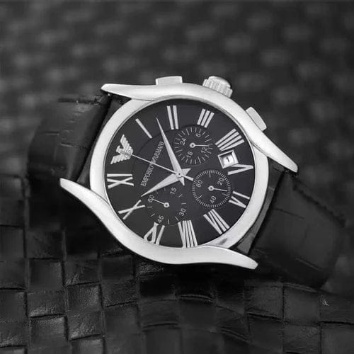 Emporio Armani Valente Chronograph Black Dial Black Leather Strap Watch For Men - AR1633