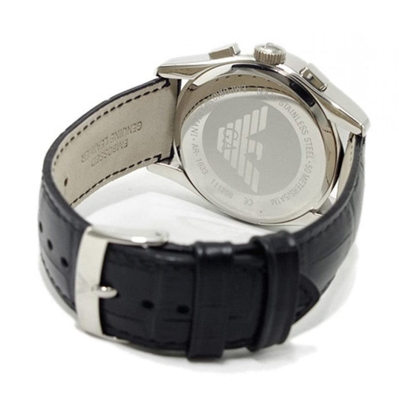 Emporio Armani Valente Chronograph Black Dial Black Leather Strap Watch For Men - AR1633