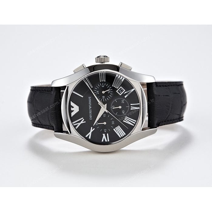 Emporio Armani Valente Chronograph Black Dial Black Leather Strap Watch For Men - AR1633