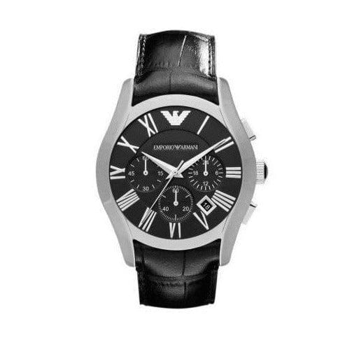 Emporio Armani Valente Chronograph Black Dial Black Leather Strap Watch For Men - AR1633