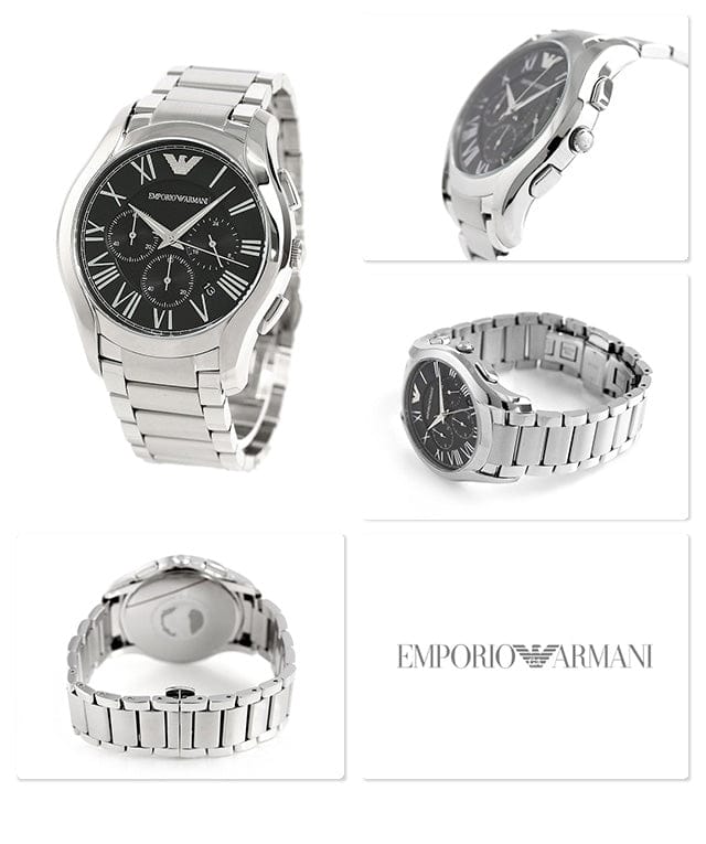 Emporio Armani Valente Chronograph Quartz Black Dial Silver Steel Strap Watch For Men - AR11083