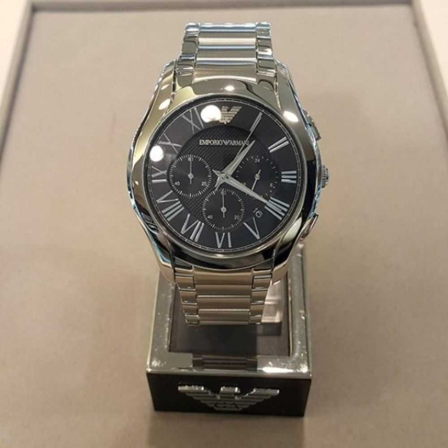 Emporio Armani Valente Chronograph Quartz Black Dial Silver Steel Strap Watch For Men - AR11083